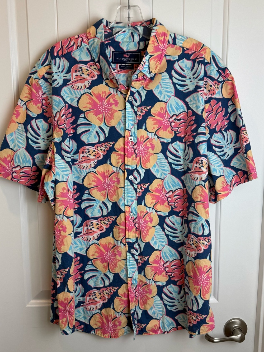 Vineyard Vines Navy Short-Sleeve Tropical Floral Button-Down sz XL